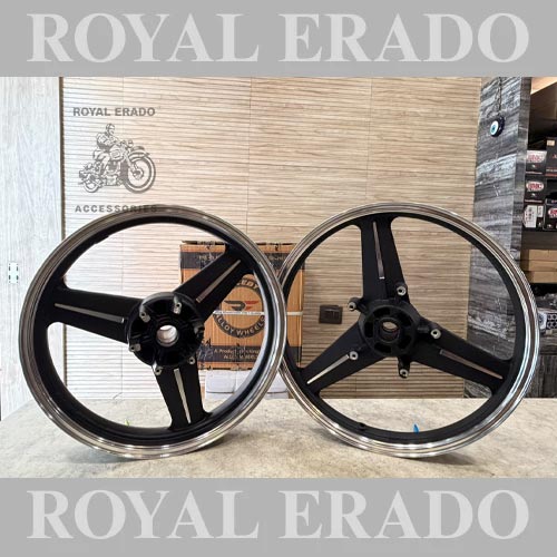 Kingway / Raceby Mercedes Diamond Silver Alloy Wheel For Royal Enfield Reborn Classic Double Disc And New Standard Battalion After 2022 Model (Front 19” Disc & Rear Disc 18")