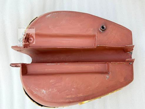 Royal Enfield Raw Tank Without Paint, With Brass Knee Pad & Brass Tank Monogram, With 2 Tank Caps For Classic Electra Standard Vintage 1962 Old Model Bullet 350