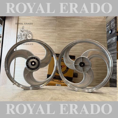 Kingway Raceby 3 S Design 3s Cnc 3 Spoke Talwar Silver Alloy Wheel | For Splendor I3s N Splendor Plus N Splendor Pro/Hf Deluxe/Passion/Passion Pro/Super Splendor/Hero Honda's New Model Splendor (Front 18” Drum And Rear 18” Big Drum)