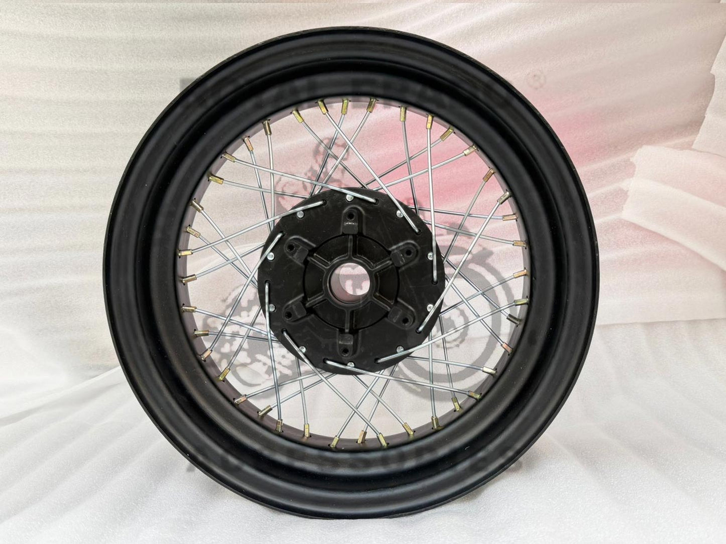 Rear 16" Black Wheel Rims 5" Wide In Mild Steel (Iron) For Broad Tyre And Balloon Bobber Tyres, For Royal Enfield Classic Electra Standard Reborn Classic Battalion Standard, Interceptor & Continental, Gt650