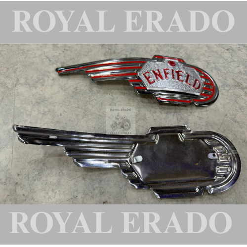 Royal Enfield vintage G2 1962 old model bullet 350 cast iron engine ci engine, tank monogram badge logo in chrome with Enfield written.