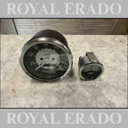 Royal enfield vintage g2 1962 old model bullet 350 standard electra replica pricole Enfield written speedometer meter 160 km & miller amp Ampmeter black and white colour