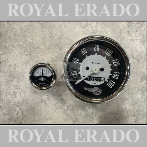 Royal enfield vintage g2 1962 old model bullet 350 standard electra replica pricole Enfield written speedometer meter 160 km & miller amp Ampmeter black and white colour