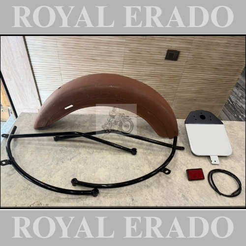Royal enfield vintage g2 1962 old model bullet 350 style rear mudguard with number plate ad stays for classic electra and standard