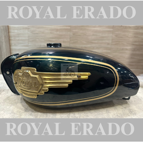 Royal enfield tank metallic green colour with  in 14 liters brass tank monogram for classic Electra standard and vintage g2 1962 old model bullet 350
