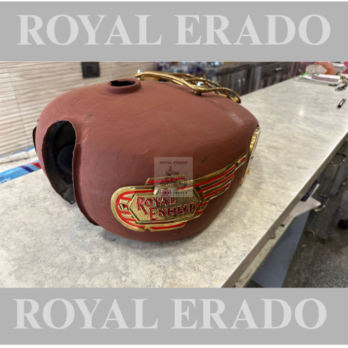 Royal Enfield 18 to 20 liter tank without paint, brass knee pads brass monogram  brass grill for classic (BS3-BS4) Electra and standard n vintage g2 1962 old model bullet 350.