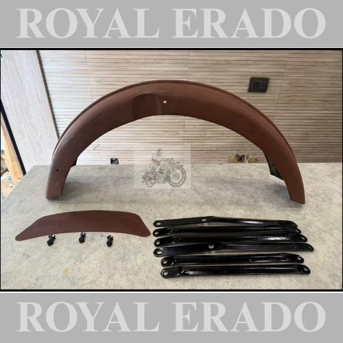 Royal enfield vintage g2 1962 old model bullet 350 style front mudguard with number plate ad stays for classic electra and standard