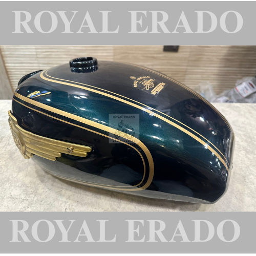 Royal enfield tank metallic green colour with  in 14 liters brass tank monogram for classic Electra standard and vintage g2 1962 old model bullet 350