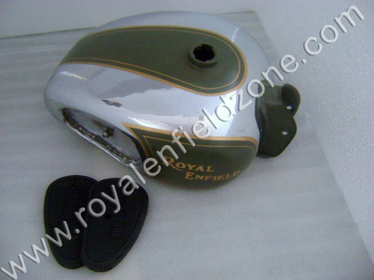 18 TO 20 LITRES MILITARY GREEN PAINTED TANK (CAN BE PAINTED ACCORDING TO YOUR BIKE ) FOR ROYAL ENFIELD WITH RUBBER KNEE PAD