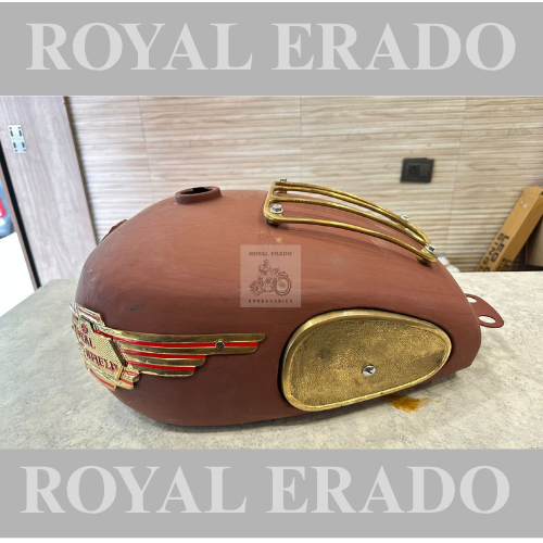 Royal Enfield 18 to 20 liter tank without paint, brass knee pads brass monogram  brass grill for classic (BS3-BS4) Electra and standard n vintage g2 1962 old model bullet 350.
