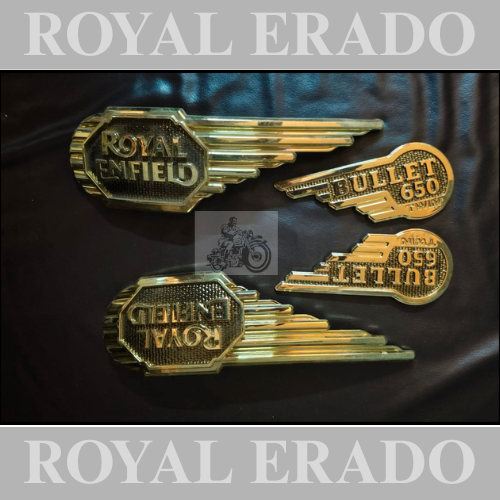 Royal enfield standard 650 twin tank monogram in golden colour with double side tape fit to reborn classsic electra standard battalion hunter 350 meteor 350 super meteor 650 shotgun 650 and vintage g2 1962 old model bullet 350