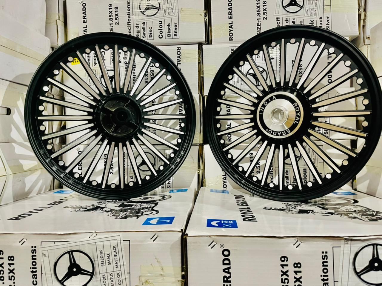 ROYAL ERADO 24 spoke Alloy Wheel Set rear small drum brake | For Splendor old with small drum rear / SPLENDOR PLUS / splendor pro / super splendor / hf deluxe / hero Honda old model splendor  (  front 18” drum and rear 18” small drum )
