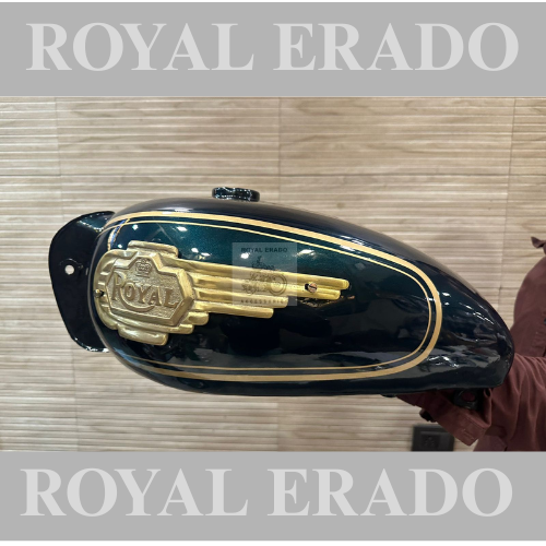 Royal enfield tank metallic green colour with  in 14 liters brass tank monogram for classic Electra standard and vintage g2 1962 old model bullet 350