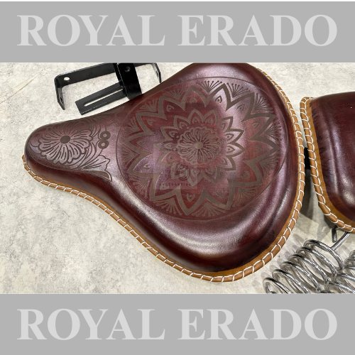 Royal enfield vintage g2 1962 old model bullet classic electra standard kabir sing seat with spring  in brown with carving engraving