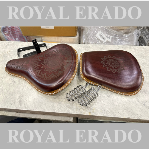 Royal enfield vintage g2 1962 old model bullet classic electra standard kabir sing seat with spring  in brown with carving engraving