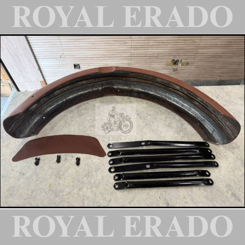 Royal enfield vintage g2 1962 old model bullet 350 style front mudguard with number plate ad stays for classic electra and standard