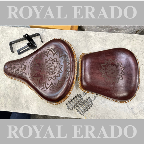 Royal enfield vintage g2 1962 old model bullet classic electra standard kabir sing seat with spring  in brown with carving engraving