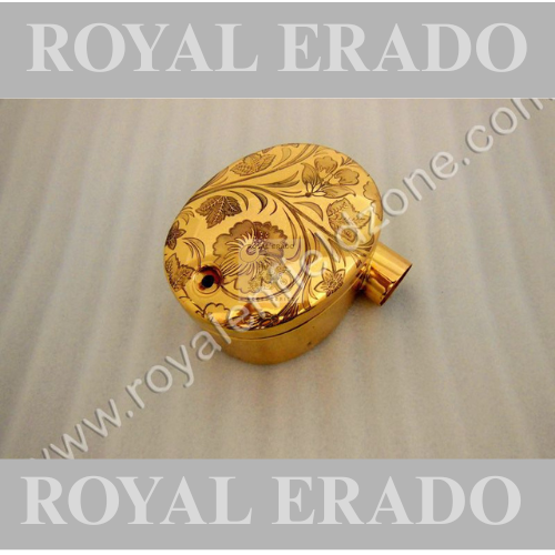 Royal Enfield brass oval air filter box with laser etching antique engraving for old model vintage g2 1962 Bullet 350 cast iron engine, CI engine standard.