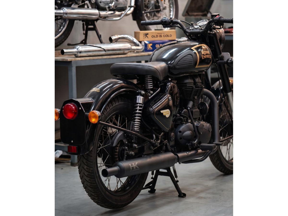 Hk-indore Company Punjab Free-flow Loud Sound Black Silencer Exhaust For Royal Enfield Bs-3, Bs-4, Bs-6, Classic Electra & Standard