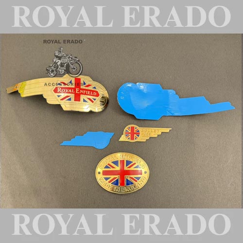 Made In England &nbsp;brass Kit With Tank Monogram, Rear Mudguard &nbsp;cad &amp; Toolbox Bullet 350 Monogram &nbsp;for Vintage G2 1972 Old Model Bullet 350 Royal Enfield Classic, Electra, Standard Reborn Classic, New Standard Battalion