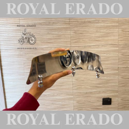 Royal Enfield Front Mudguard Number Plate In Ss Stainless Steel ( Non- Rustable ) With Round-type Fixing Nut For Vintage G2 1962 Old Model Bullet 350 New Battalion Standard Electra Reborn Classic