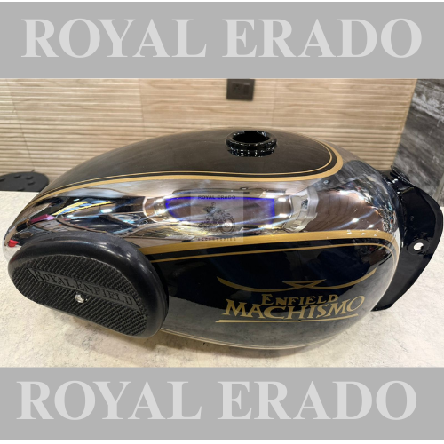 Royal Enfield chrome black Machismo design tank with knee pad for vintage g2 1963 old model Bullet 350 cast iron engine, CI Engine Classic Electra Standard