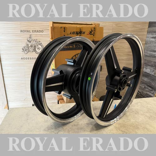 Raceby Kingway Mercedes Diamond Benz Black Alloy Wheel For Royal Enfield Reborn Classic Single Disc And New Standard Battalion After 2022 Model (Front 19” Disc & Rear Drum 18")