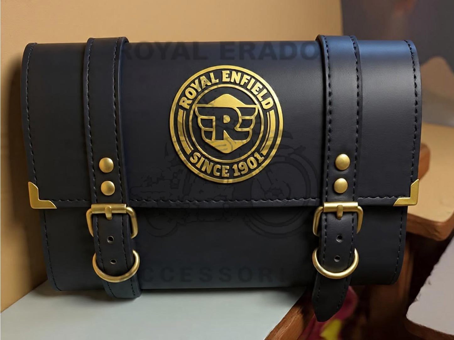 Waterproof small tool bag black for Royal Enfield Classic Electra Standard, Reborn Classic Battalion Standard with brass buckle
