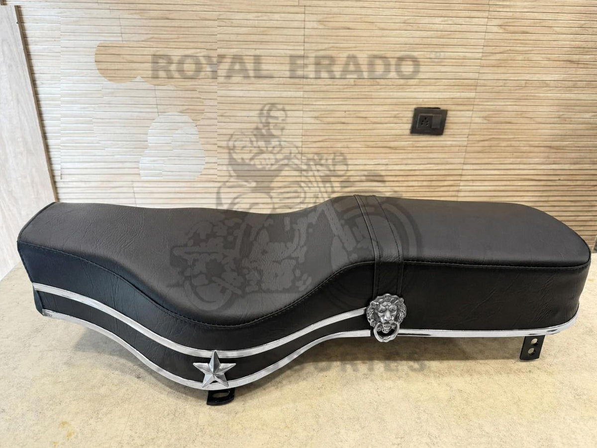Seat With Chrome Beading, Chrome Star & Lion Logo For Vintage G2 1962 Old Model Bullet 350 Royal Enfield Classic Electra Standard