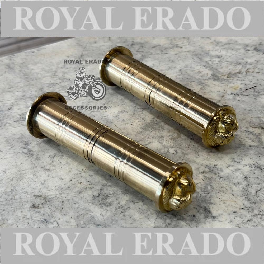 Royal Enfield Brass Grip With Lion Face For Classic Electra Standard Thunderbird Reborn Classic New Standard Meteor 350 Super Meteor 650 Hunter 350 Vintage G2 1962 Old