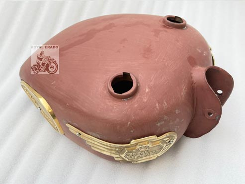 Royal Enfield Raw Tank Without Paint, With Brass Knee Pad & Brass Tank Monogram, With 2 Tank Caps For Classic Electra Standard Vintage 1962 Old Model Bullet 350