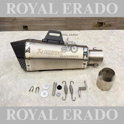 Universal Slip-on Silencer Hexa Cut Akrapovic Exhaust With Db Killer Silencer For Bajaj, Tvs, Ktm, Suzuki, Yamaha,  Hero Universal For Bike (Silver With Carbon Fibre Cap ) 36-51mm Muffler Pipe