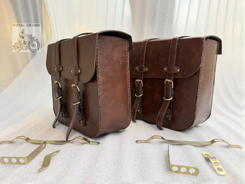 Harley-style Brown Saddle Bag For Royal Enfield Classic Electra Standard, Meteor 350, Hunter 350, Reborn Classic Battalion Standard, Thundrbird , Vintage G2 1962 Bullet 350