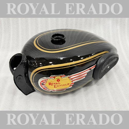Vintage G2-style Black Tank With Monogram, Knee Pad & Golden Lining For 1962 Old Model Bullet 350 Classic Electra Standard Cast Iron Engine ( Before 2012 Model )