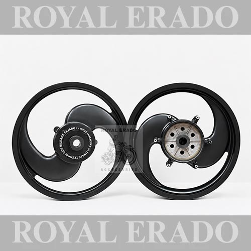 Pajero 2S Broad S 2 Spoke Full Black Alloy Wheel For Royal Enfield Reborn Classic Single Disc And New Standard Battalion After 2022 Model ( Front 19” Disc & Rear Drum 18” )