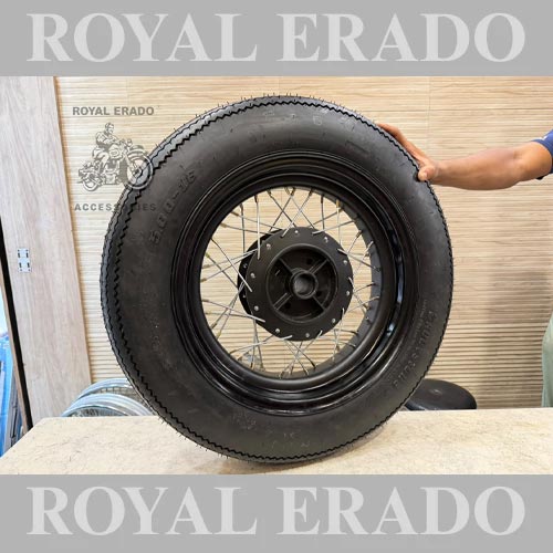 Harley-style Bobber Tyre, Balloon Tyre With 16" Wheel Rim (5.00-16) For Royal Enfield Classic Electra, Standard, Thunderbird, Continental, Gt 650