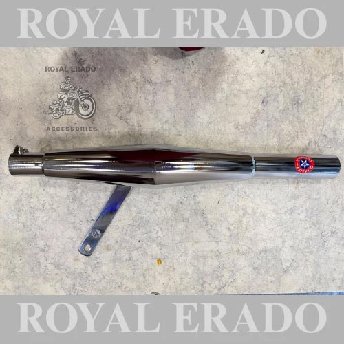 Rocket Type Chrome Silencer Vintage Exhaust With Filter Baffle For Royal Enfield Old Model Vintage G2 1962 Bullet 350 Standard Electra (CI Engine / For Long Bend Pipe )