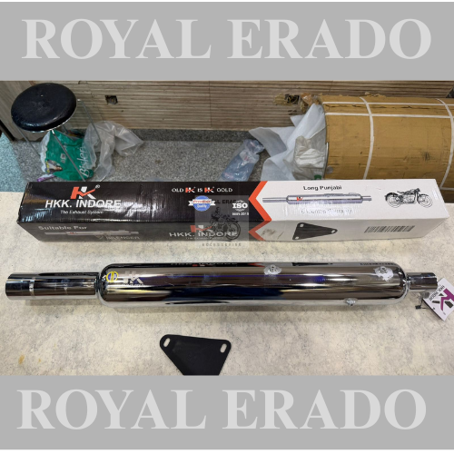 Royal enfield classic electra standard bs-3 bs-4 and bs-6 long bottle Punjab silencer chrome HK Indore company free flow exhaust loud sound exhaust