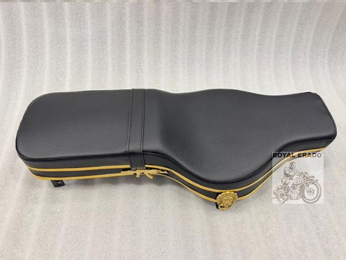 Brass Seat In Black Colour With Golden Beading, Brass Lion And Gun Logo, Rifle Ak-47 Logo For The New Reborn Classic & Battalion New Standard Vintage G2 1962 Old Model Bullet 350 Classic Electra Standard.