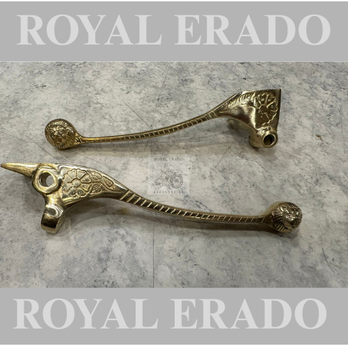 Royal enfield classic electra standard disc brake clutch and brake lever in brass engraved and lion face at end