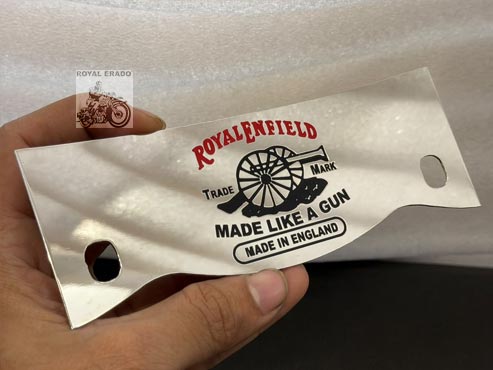 Royal Enfield Chrome Front Crown Plate ( Number Plate ) Made Like A Gun Logo Engraved For The Vintage G2 1962 Old Model Bullet 350 Standard Electra