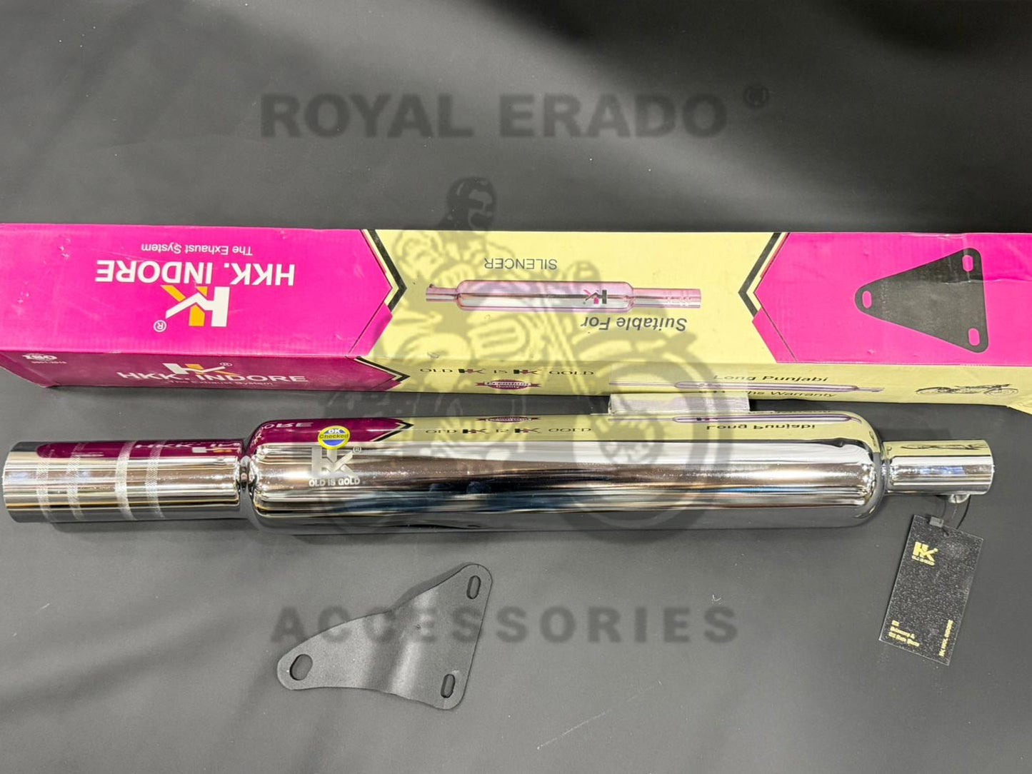 Hk-indore Company Long Punjab Silencer 63mm Big Mouth Free Flow Loud Sound For Royal Enfield J-1950series Reborn Classic & New Standard Battalion