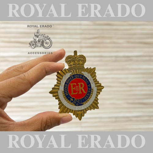 Royal Army Service Corps Officers' Cap ER Badge Brass Monogram Logo For Bsa, Royal Enfield Vintage G2 1962 Old For Bullet 350, Reborn Classic Electra Or Battalion Standard Fit To Toolbox, Air Filter Box, Battery Cover