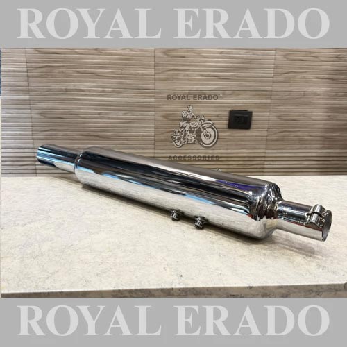 Royal Enfield Reborn Classic & New Standard-bottle Long Bottle Indore Silencer Exhaust Chrome Big Mouth With Filter Medium Sound