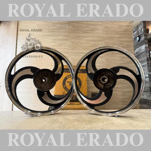 Kingway Raceby 3 S Design 3s Cnc 3 Spoke Talwar Silver Alloy Wheel Set | For Splendor Old With Small Drum Rear / Splendor Plus/Splendor Pro / Super Splendor / Hf Deluxe / Hero Honda Old Model Splendor (Front 18” & Rear 18" Small Drum  )