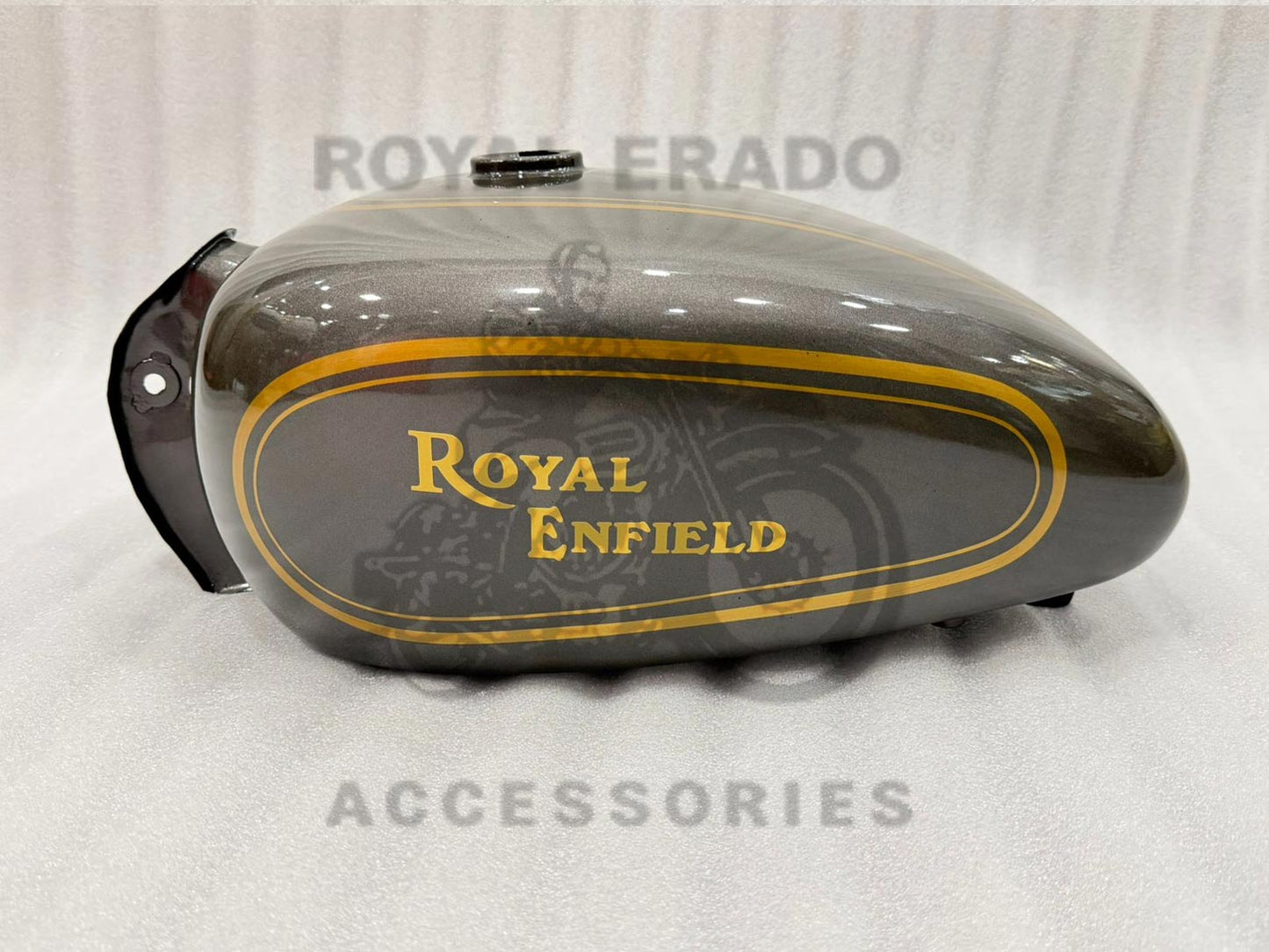 18 To 20 Liters Grey Tank With Golden Pinstriped Painted Lining For Royal Enfield Vintage G2 1962 Old Model Bullet 350 Classic Electra Standard Before 2013 Model