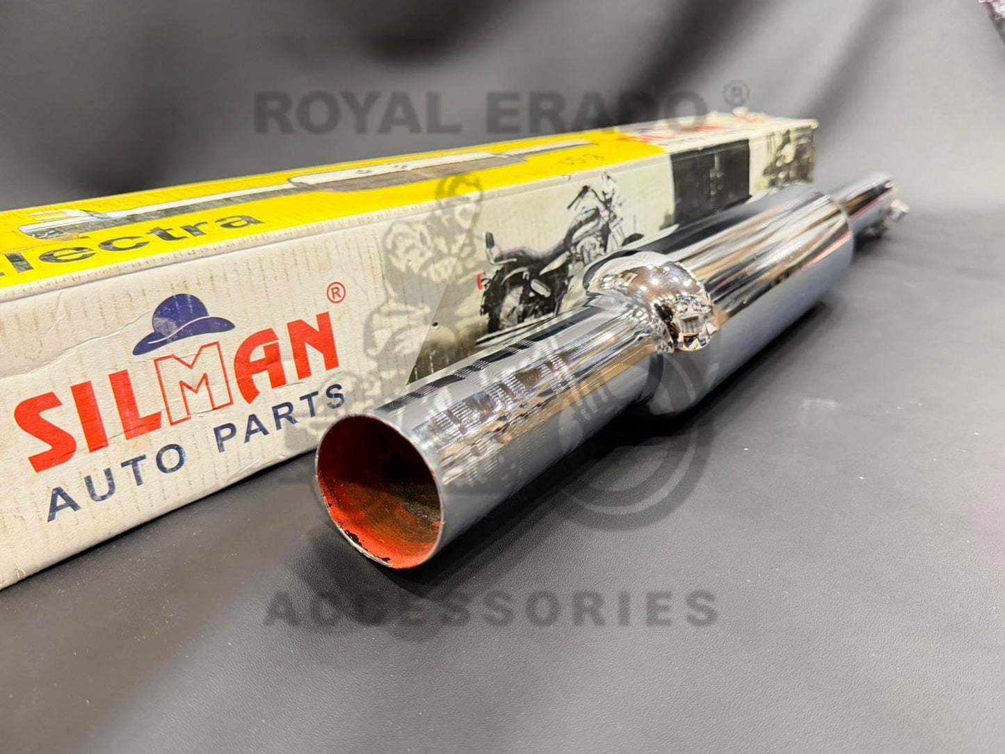Silman Company Long Punjab Silencer Big Mouth Free Flow Loud Sound Chrome Exhaust For Royal Enfield Short Bend Pipe CI Engine Standard Electra