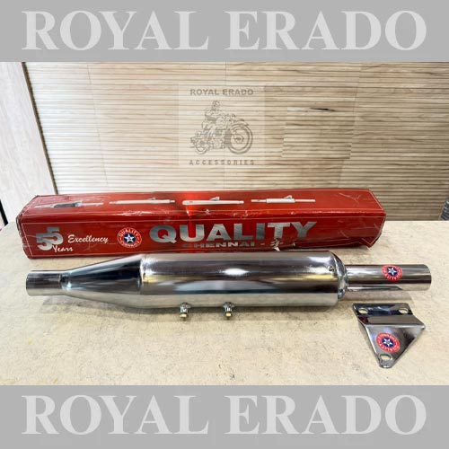 Royal Enfield Classic Electra Standard Cone-type Goldstar Exhaust Silencer Glasswool Silencer In Chrome Quality Company (Gives BASE Sound )