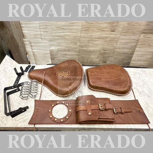 Vintage G2 1962 Old Model Bullet 350 Arjun Reddy Kabir Singh Leather Seat & Leather Tank Cover (Tank Bag/Tank Tidy) In Brown For Royal Enfield Classic Electra Standard Reborn Classic