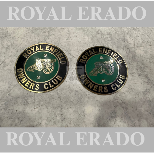Royal Enfield vintage g2 1962 old model bullet 350 Standard Electra Classic (BS3, BS4) Reborn battalion meteor super meteor 650 short gun brass Royal Enfield owners club monogram fit to tool box battery cover air filter box.